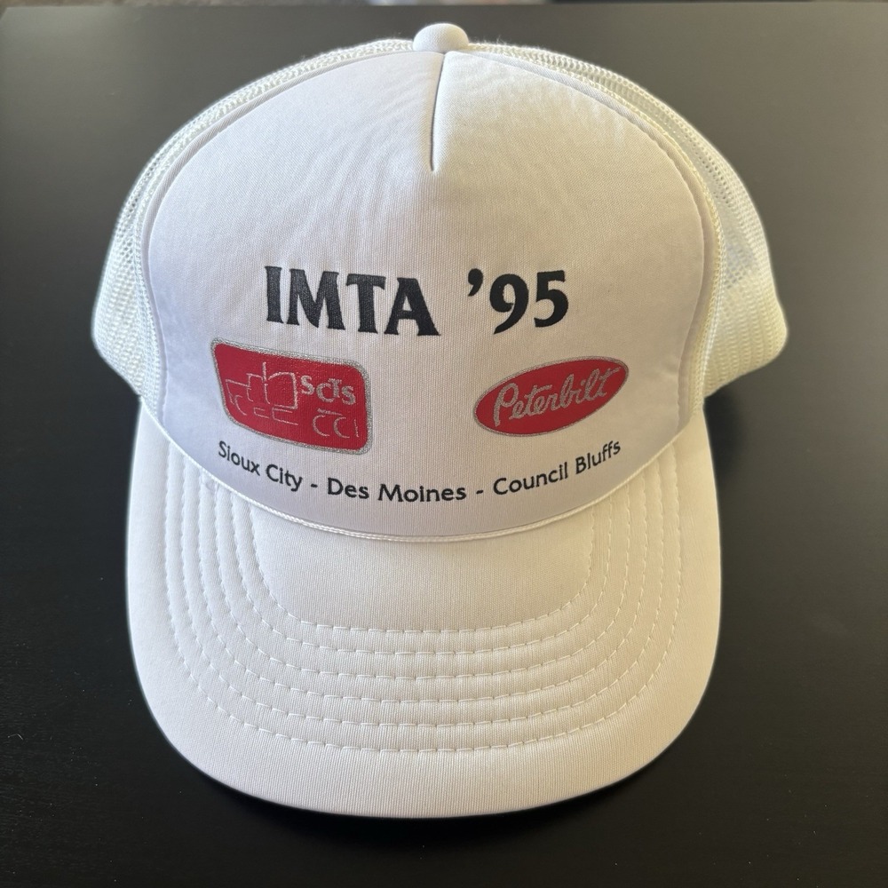 IMTA 1995 Vintage‎ Mesh Back Trucker Hat Cap White Peterbilt IOWA Youngan